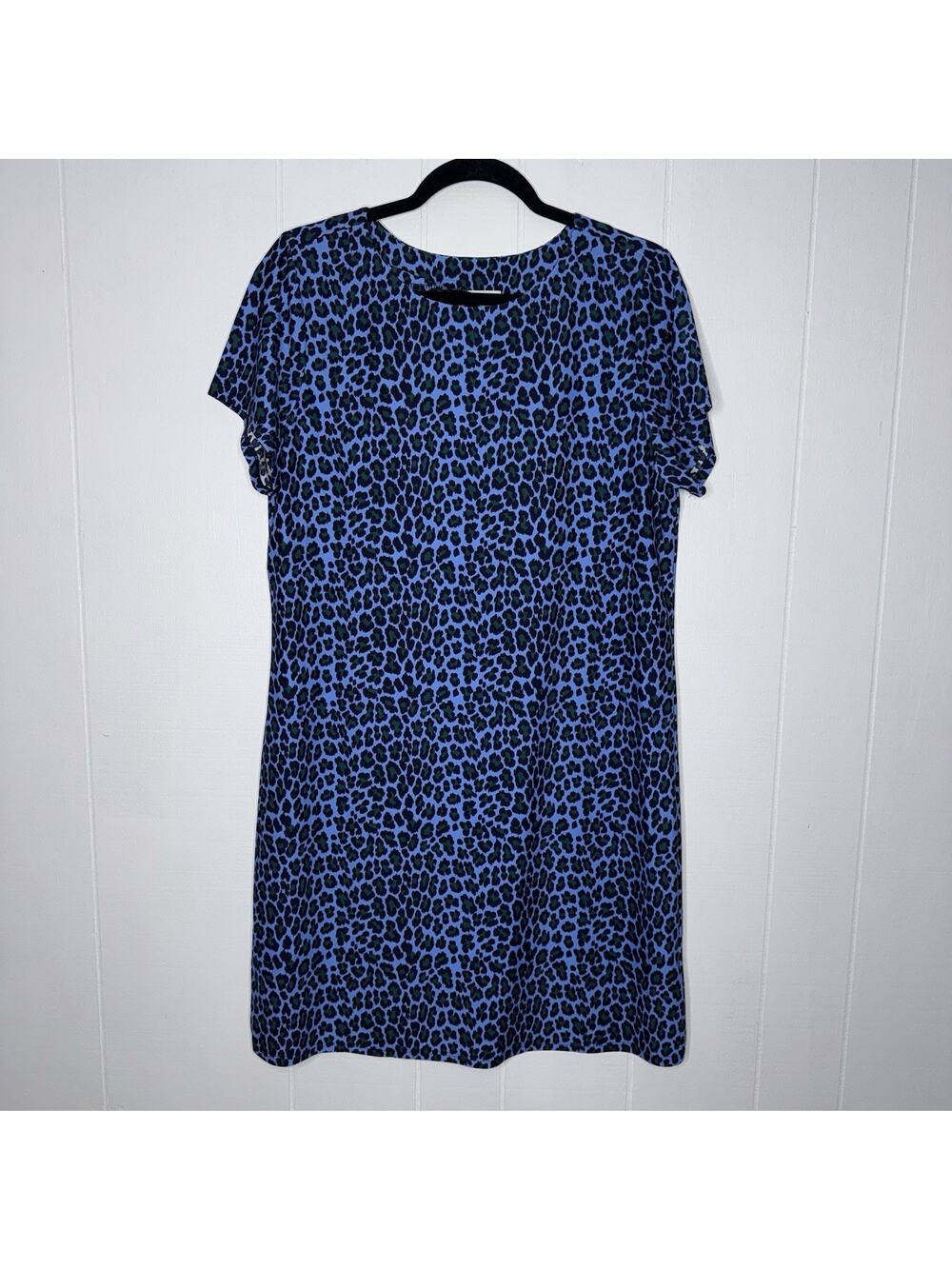 Jude Connally Women’s Leopard Print Stretch Shift Dress Blue Size Large